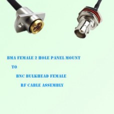 BMA Female 2 Hole Panel Mount to BNC Bulkhead Female RF Cable Assembly