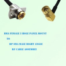 BMA Female 2 Hole Panel Mount to RP SMA Male R/A RF Cable Assembly