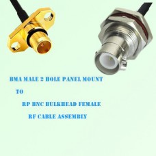 BMA Male 2 Hole Panel Mount to RP BNC Bulkhead Female RF Cable