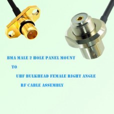 BMA Male 2 Hole Panel Mount to UHF Bulkhead Female R/A RF Cable