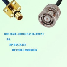 BMA Male 4 Hole Panel Mount to RP BNC Male RF Cable Assembly
