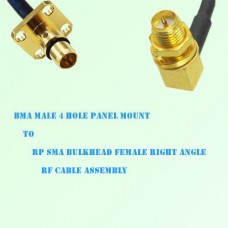 BMA Male 4 Hole Panel Mount to RP SMA Bulkhead Female R/A RF Cable