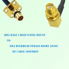 BMA Male 4 Hole Panel Mount to SMA Bulkhead Female R/A RF Cable