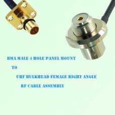 BMA Male 4 Hole Panel Mount to UHF Bulkhead Female R/A RF Cable