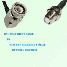 BNC Male Right Angle to Mini UHF Bulkhead Female RF Cable Assembly