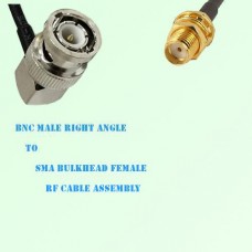 BNC Male Right Angle to SMA Bulkhead Female RF Cable Assembly