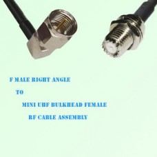 F Male Right Angle to Mini UHF Bulkhead Female RF Cable Assembly