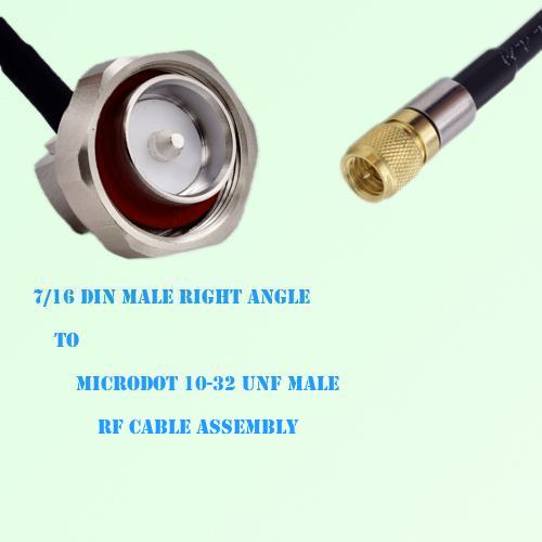 7/16 DIN Male Right Angle to Microdot 10-32 UNF Male RF Cable Assembly 7/16 DIN Male Right Angle to Microdot 10-32 UNF Male RF Cable Assembly