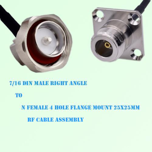 7/16 DIN Male Right Angle to N Female 4 Hole 25x25mm RF Cable Assembly 7/16 DIN Male Right Angle to N Female 4 Hole 25x25mm RF Cable Assembly