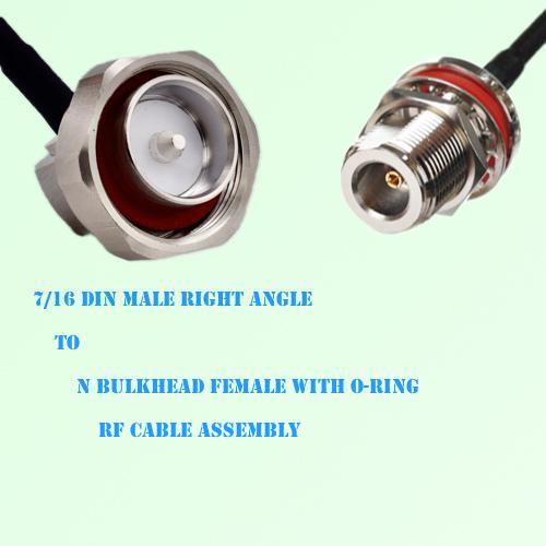 7/16 DIN Male Right Angle to N Bulkhead Female RF Cable Assembly 7/16 DIN Male Right Angle to N Bulkhead Female RF Cable Assembly