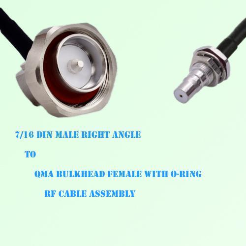 7/16 DIN Male Right Angle to QMA Bulkhead Female RF Cable Assembly 7/16 DIN Male Right Angle to QMA Bulkhead Female RF Cable Assembly