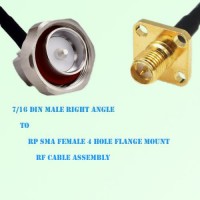 7/16 DIN Male Right Angle to RP SMA Female 4 Hole RF Cable Assembly