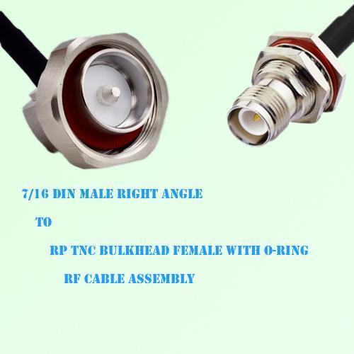 7/16 DIN Male Right Angle to RP TNC Bulkhead Female Cable Assembly