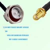 7/16 DIN Male Right Angle to SMA Bulkhead Female RF Cable Assembly