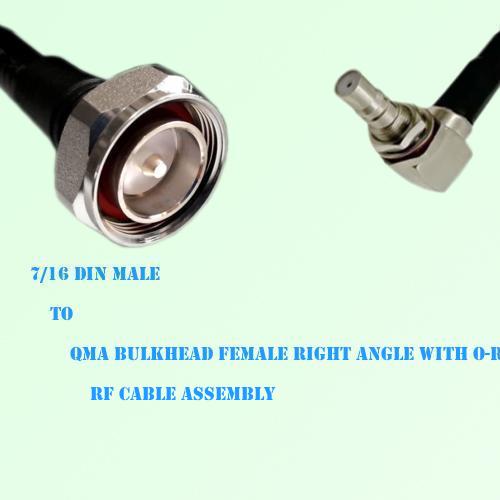 7/16 DIN Male to QMA Bulkhead Female Right Angle Cable Assembly 7/16 DIN Male to QMA Bulkhead Female Right Angle Cable Assembly