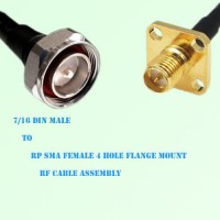 7/16 DIN Male to RP SMA Female 4 Hole Flange Mount RF Cable Assembly