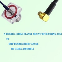 N Female 4 Hole with O-Ring 25x25mm to SMP Female Right Angle Cable