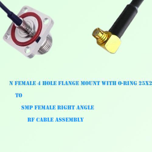 N Female 4 Hole with O-Ring 25x25mm to SMP Female Right Angle Cable