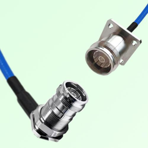 Semi-Flexible 4.3/10 Female 4 Hole to 4.3/10 DIN Bulkhead Female Right Angle Semi-Flexible 4.3/10 Female 4 Hole to 4.3/10 DIN Bulkhead Female Right Angle