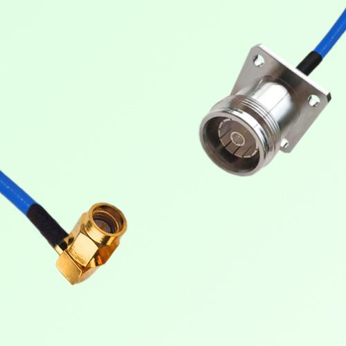 Semi-Flexible Jumper 4.3/10 Female 4 Hole Flange Mount to SSMA Male Right Angle Semi-Flexible Jumper 4.3/10 Female 4 Hole Flange Mount to SSMA Male Right Angle