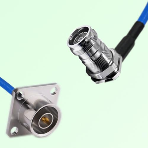 Semi-Flexible 4.3/10 DIN Bulkhead Female Right Angle to QN Male 4 Hole 25mm