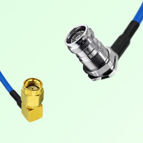 Semi-Flexible 4.3/10 DIN Bulkhead Female Right Angle to RP SMA Male Right Angle Semi-Flexible 4.3/10 DIN Bulkhead Female Right Angle to RP SMA Male Right Angle