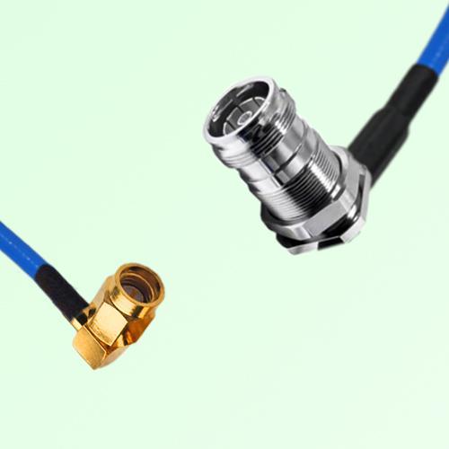 Semi-Flexible 4.3/10 DIN Bulkhead Female Right Angle to SSMA Male Right Angle Semi-Flexible 4.3/10 DIN Bulkhead Female Right Angle to SSMA Male Right Angle