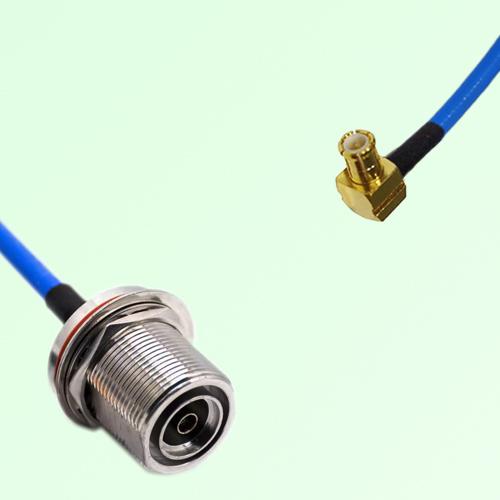 Semi-Flexible MCX Male Right Angle to 7/16 DIN Bulkhead Female with O-Ring Semi-Flexible MCX Male Right Angle to 7/16 DIN Bulkhead Female with O-Ring