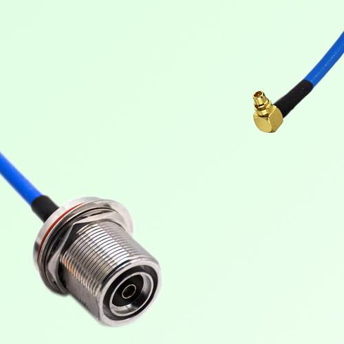 Semi-Flexible MMCX Male Right Angle to 7/16 DIN Bulkhead Female with O-Ring Semi-Flexible MMCX Male Right Angle to 7/16 DIN Bulkhead Female with O-Ring