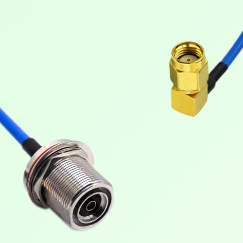 Semi-Flexible RP SMA Male Right Angle to 7/16 DIN Bulkhead Female with O-Ring Semi-Flexible RP SMA Male Right Angle to 7/16 DIN Bulkhead Female with O-Ring
