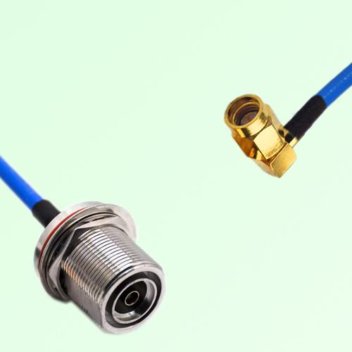 Semi-Flexible SSMA Male Right Angle to 7/16 DIN Bulkhead Female with O-Ring