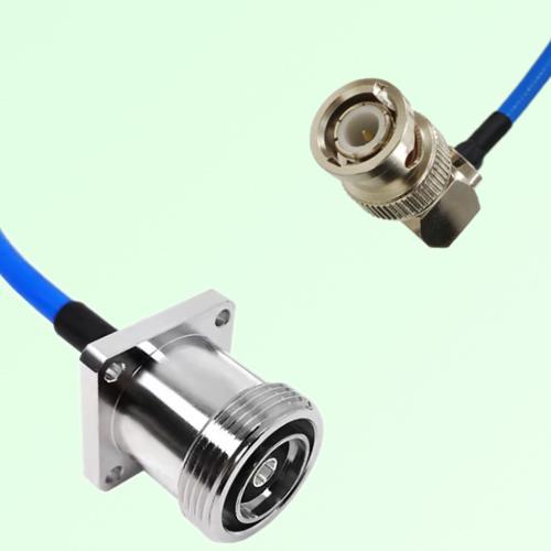 Semi-Flexible Jumper BNC Male Right Angle to 7/16 DIN Female 4 Hole Flange Mount Semi-Flexible Jumper BNC Male Right Angle to 7/16 DIN Female 4 Hole Flange Mount