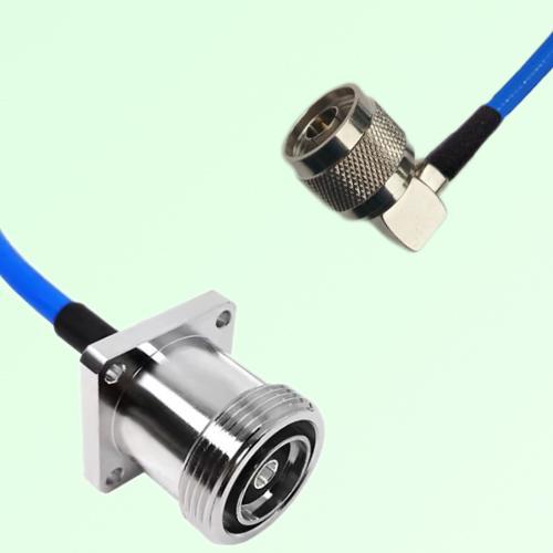 Semi-Flexible Jumper N Male Right Angle to 7/16 DIN Female 4 Hole Flange Mount Semi-Flexible Jumper N Male Right Angle to 7/16 DIN Female 4 Hole Flange Mount