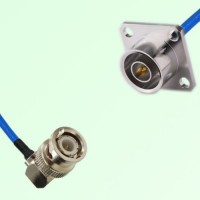 Semi-Flexible Jumper QN Male 4 Hole Flange Mount 25x25mm to BNC Male Right Angle