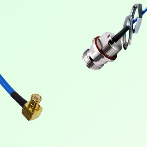 Semi-Flexible N Front Mount Bulkhead Female with O-Ring to MCX Male Right Angle Semi-Flexible N Front Mount Bulkhead Female with O-Ring to MCX Male Right Angle