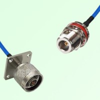 Semi-Flexible Jumper N Bulkhead Female with O-Ring to N Male 4 Hole 25x25mm Semi-Flexible Jumper N Bulkhead Female with O-Ring to N Male 4 Hole 25x25mm