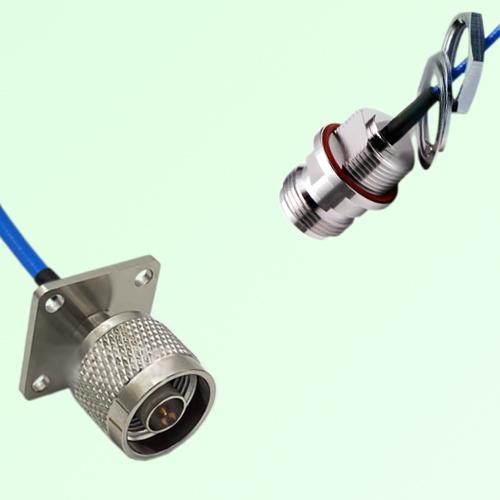 Semi-Flexible N Front Mount Bulkhead Female with O-Ring to N Male 4 Hole 25mm Semi-Flexible N Front Mount Bulkhead Female with O-Ring to N Male 4 Hole 25mm