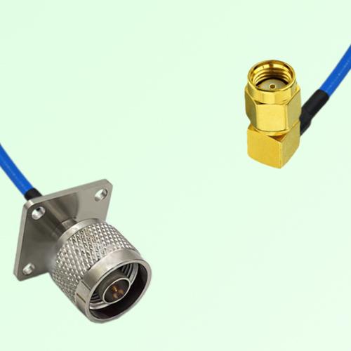 Semi-Flexible Jumper RP SMA Male Right Angle to N Male 4 Hole 25x25mm Semi-Flexible Jumper RP SMA Male Right Angle to N Male 4 Hole 25x25mm