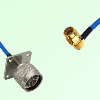 Semi-Flexible Jumper SSMA Male Right Angle to N Male 4 Hole Flange Mount 25x25mm Semi-Flexible Jumper SSMA Male Right Angle to N Male 4 Hole Flange Mount 25x25mm