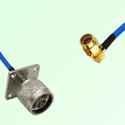 Semi-Flexible Jumper SSMA Male Right Angle to N Male 4 Hole Flange Mount 25x25mm Semi-Flexible Jumper SSMA Male Right Angle to N Male 4 Hole Flange Mount 25x25mm