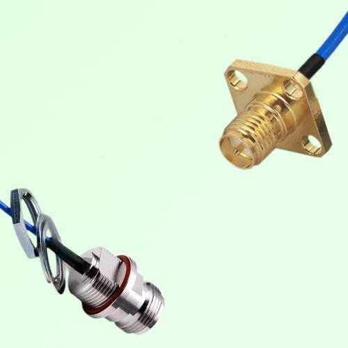Semi-Flexible RP SMA Female 4 Hole 12.7mm - N Front Mount O-Ring Bulkhead Female Semi-Flexible RP SMA Female 4 Hole 12.7mm - N Front Mount O-Ring Bulkhead Female