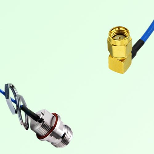 Semi-Flexible RP SMA Male Right Angle - N Front Mount O-Ring Bulkhead Female Semi-Flexible RP SMA Male Right Angle - N Front Mount O-Ring Bulkhead Female