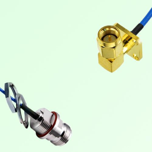 Semi-Flexible SMA Male Right Angle 4 Hole - N Front Mount O-Ring Bulkhead Female Semi-Flexible SMA Male Right Angle 4 Hole - N Front Mount O-Ring Bulkhead Female