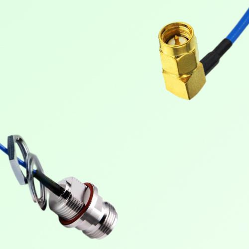 Semi-Flexible SMA Male Right Angle to N Front Mount Bulkhead Female with O-Ring Semi-Flexible SMA Male Right Angle to N Front Mount Bulkhead Female with O-Ring