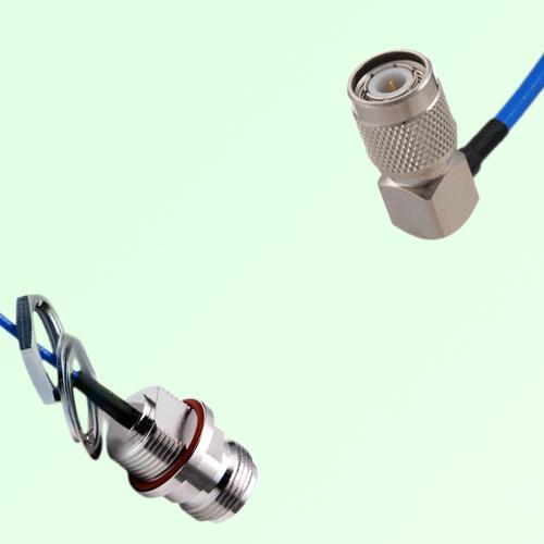 Semi-Flexible TNC Male Right Angle to N Front Mount Bulkhead Female with O-Ring Semi-Flexible TNC Male Right Angle to N Front Mount Bulkhead Female with O-Ring