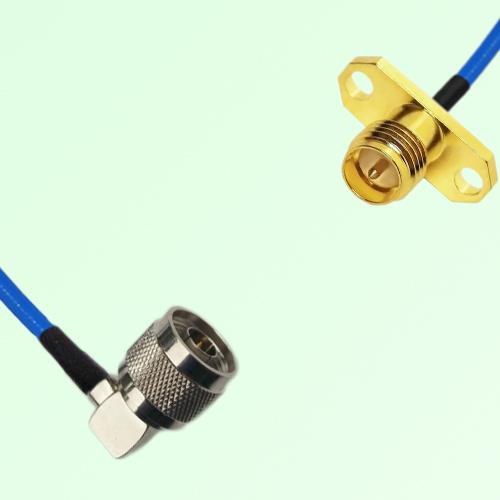 Semi-Flexible Jumper RP SMA Female 2 Hole Flange Mount to N Male Right Angle Semi-Flexible Jumper RP SMA Female 2 Hole Flange Mount to N Male Right Angle