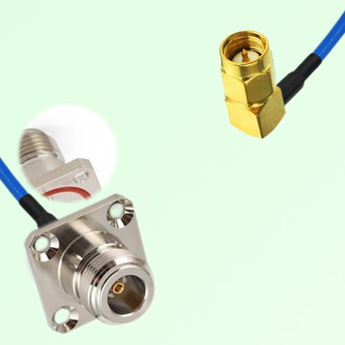 Semi-Flexible Jumper SMA Male Right Angle to N Female 4 Hole with O-Ring 25x25mm Semi-Flexible Jumper SMA Male Right Angle to N Female 4 Hole with O-Ring 25x25mm