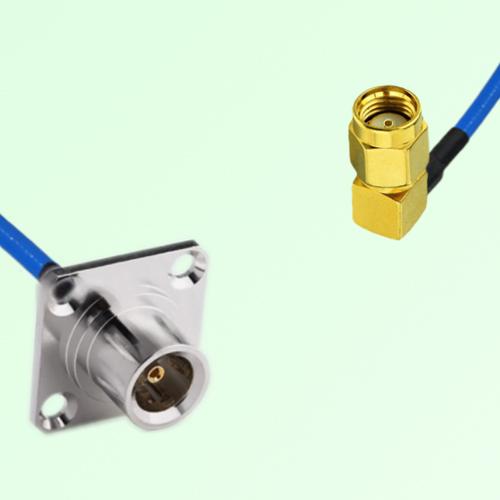 Semi-Flexible Jumper RP SMA Male Right Angle to QN Female 4 Hole 25x25mm Semi-Flexible Jumper RP SMA Male Right Angle to QN Female 4 Hole 25x25mm