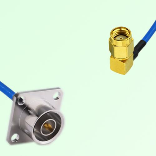 Semi-Flexible Jumper RP SMA Male Right Angle to QN Male 4 Hole 25x25mm Semi-Flexible Jumper RP SMA Male Right Angle to QN Male 4 Hole 25x25mm