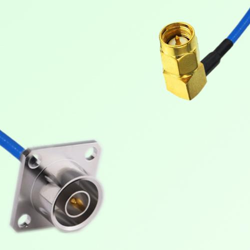 Semi-Flexible Jumper SMA Male Right Angle to QN Male 4 Hole Flange Mount 25x25mm